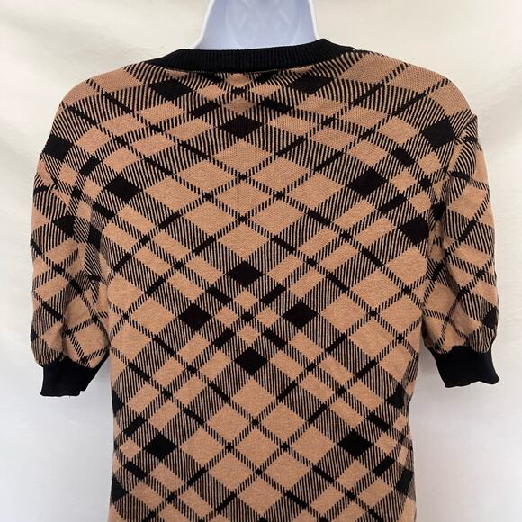 NY&C Knit Dress Sz M Argyle Preppy Dark Academia Plaid Cottagecore Puff Sleeve - Picture 9 of 13